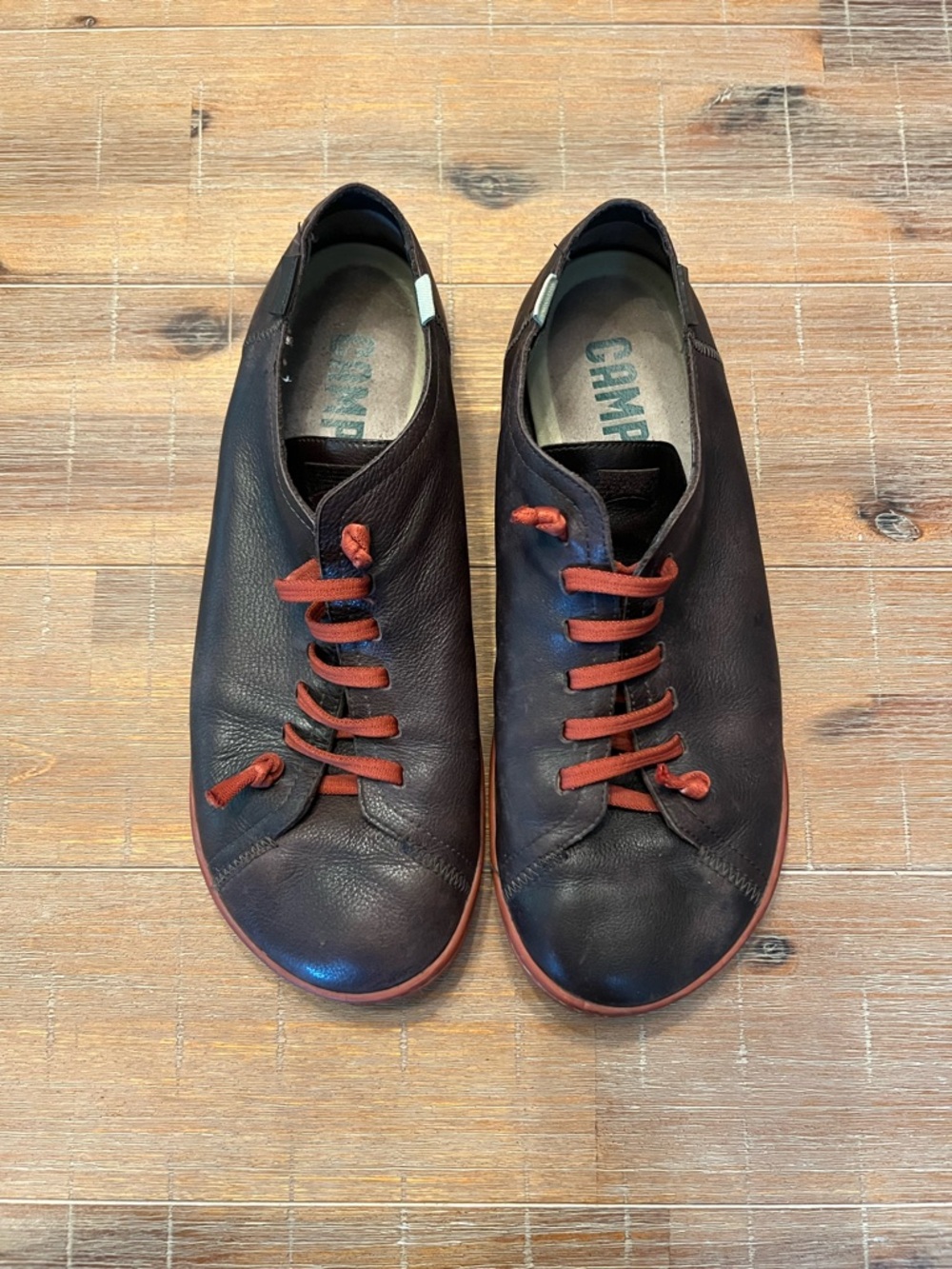Men’s Camper Leather Slip-On Sneakers with Brown Laces. Size 44.